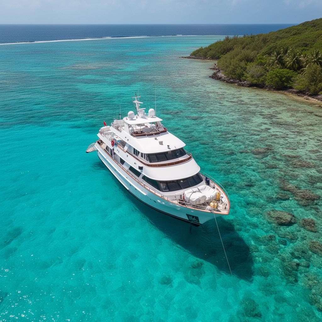 Liveaboard yacht anchored over a reef